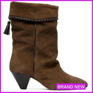 Suede Ankle Boots Slouchy Fold Over Cowboy Western Booties Pointed Toe Pull On